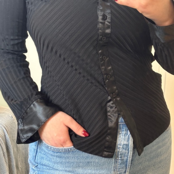 Vintage Black Botton-Up Blouse Size L - Picture 3 of 9